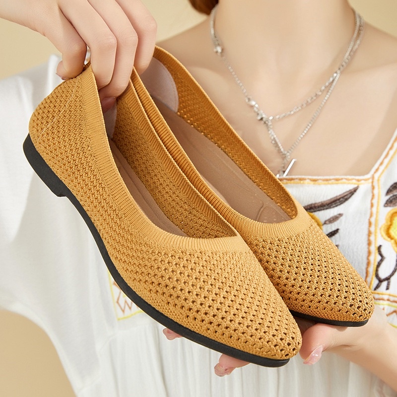 Lady comfy knit material pointed flat shoes Kasut Perempuan