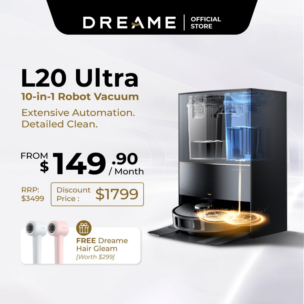 [GRAND LAUNCH] Dreame L20 Ultra Robot Vacuum | 7000Pa Suction Power | Auto MopExtend | Mops Removal [2 Years Warranty]