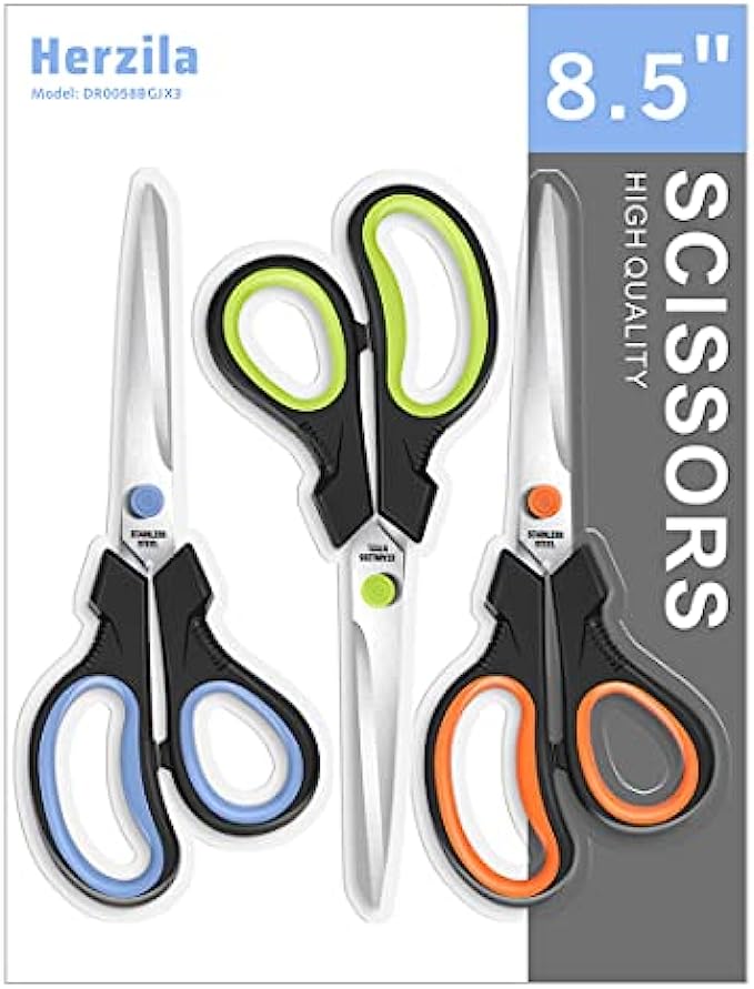 Scissors, All Purpose Thickened Craft Scissor 8.5&quot;, Stainless Steel Sharper Comfort Grip Sewing Fabric Scissors for Office School Home Supplies, Right/Left Handed, 3-Pack