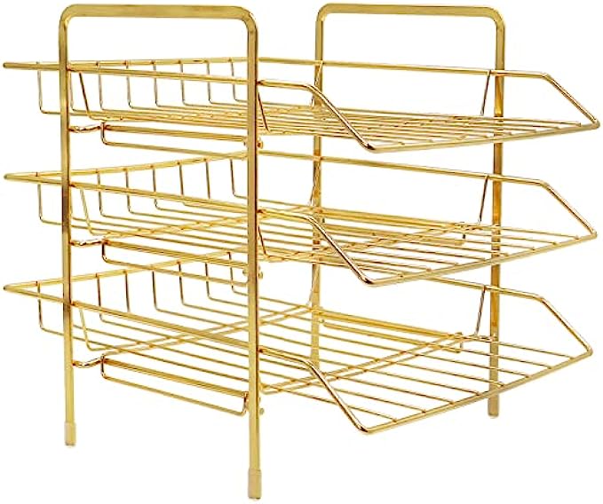 LUCYCAZ Gold Paper Tray - File Organizer for Desk, 3 Tier Letter Tray Desk Gold Supplies for Office and School
