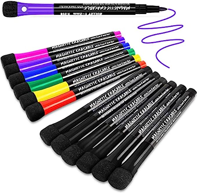Magnetic Dry Erase Markers Fine Tip, 7 Colors (12 Pack) White Board Markers Dry Erase Marker with Eraser Cap, Low Odor Whiteboard Markers Dry Erase Markers for Kids Teachers Office &amp; School Suppli