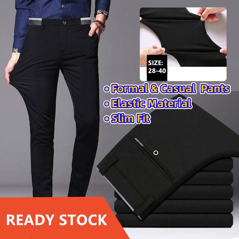 Men&#039;s CEO Office Formal Suit Pants Non-ironing Stretchable Slim Fit Business Wear Casual Long Black Pant